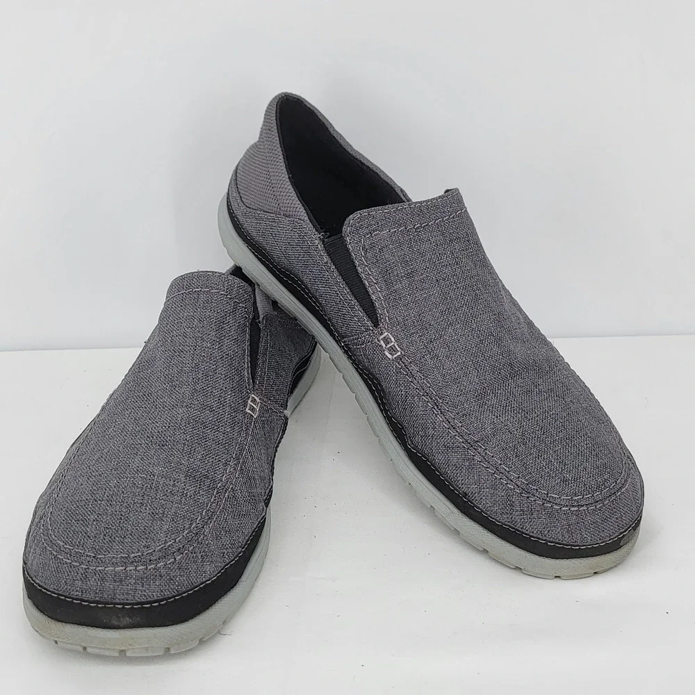 Crocs Santa Cruz 2 Luxe Mens Charcoal Gray Canvas Slip On Loafers Size M13